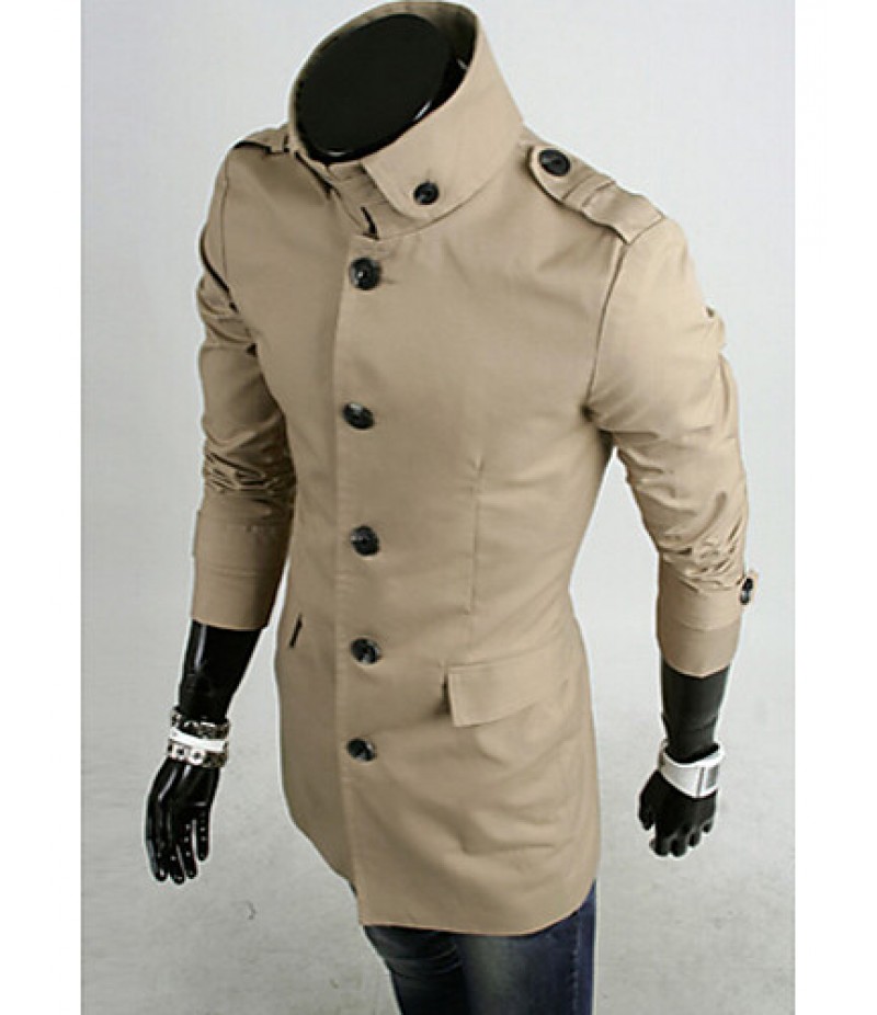 Men's Solid Casual / Work / Sport Trench coat,Cotton Long Sleeve-Black / Blue / Beige / Tan