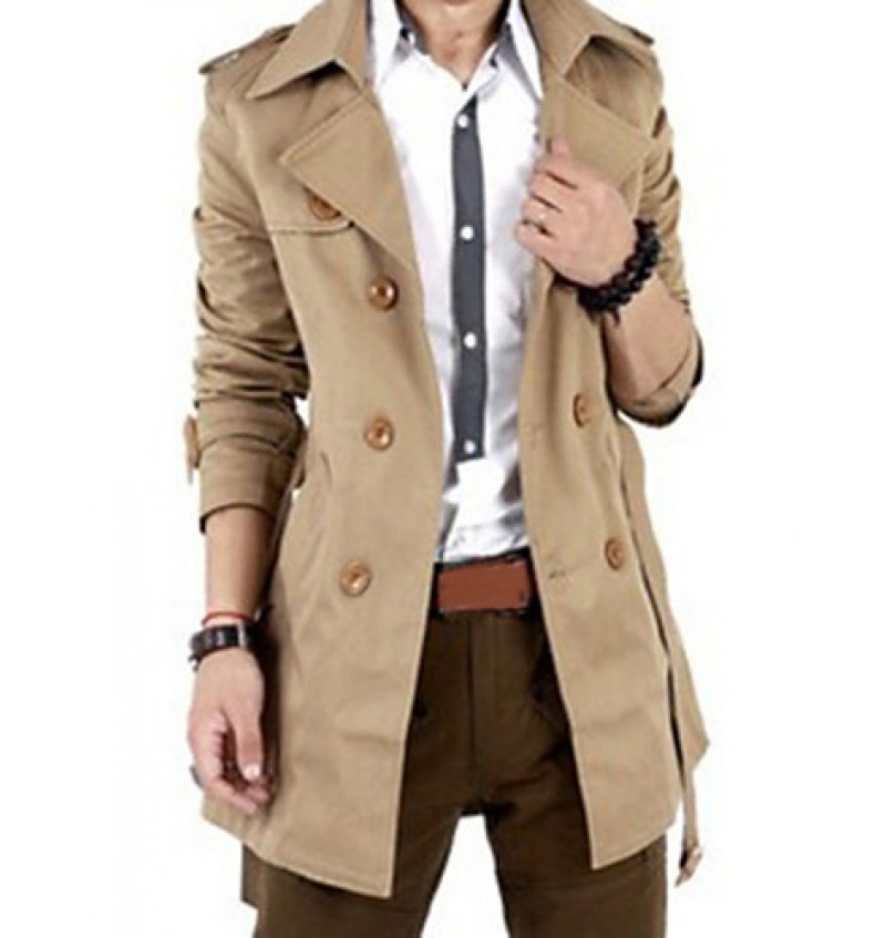 Men'sBritish Style Leisure Slim Long Sleeve Long Trench coat , Pure