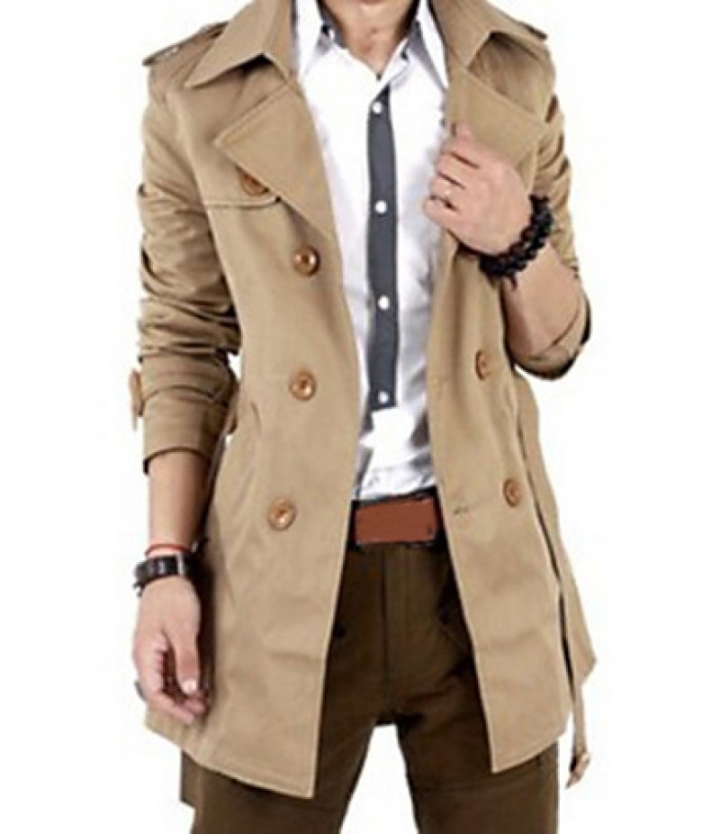 Men'sBritish Style Leisure Slim Long Sleeve Long Trench coat , Pure