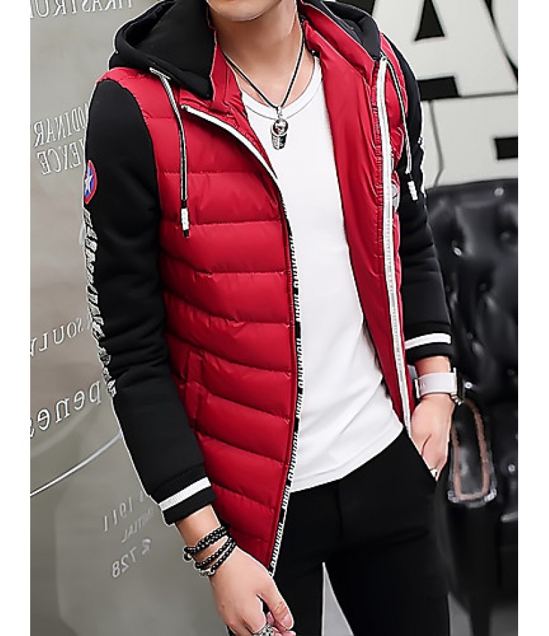 Men's Regular Padded CoatPlus Size / Sports Solid / Color Block / Letter-Cotton / Polyester Polypropylene Long Sleeve Slim Warm Thick