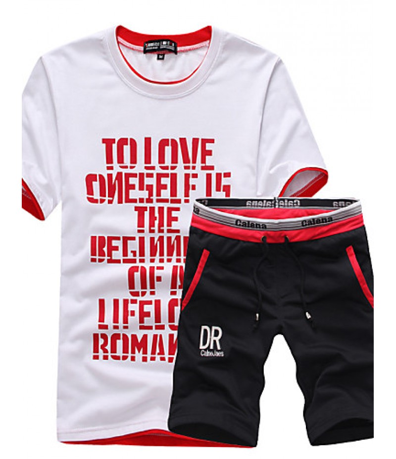 Men's Short Sleeve Set,Cotton Letter