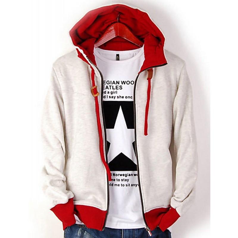 Men's Going out / Casual/Daily / Sports Active Regular Hoodies,Solid Blue / Red / Beige Hooded Long Sleeve Cotton Spring / Fall Medium