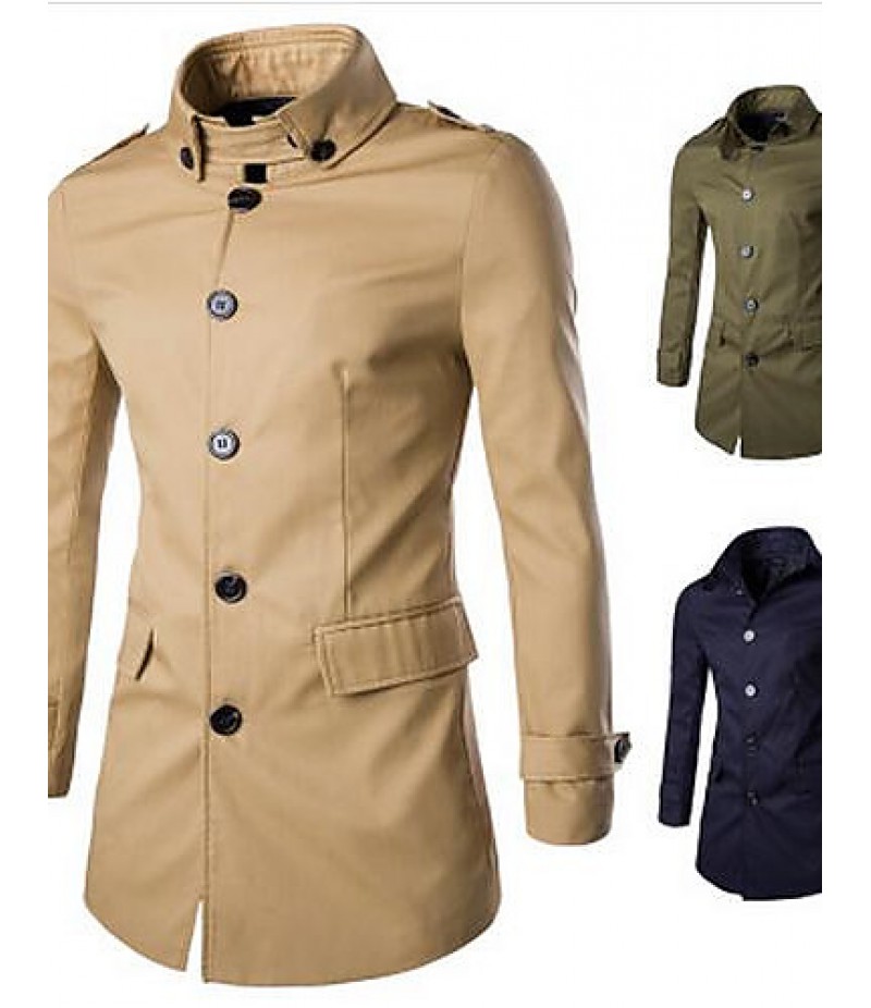 Men's Long Sleeve Regular Trench coat , Cotton Pure
