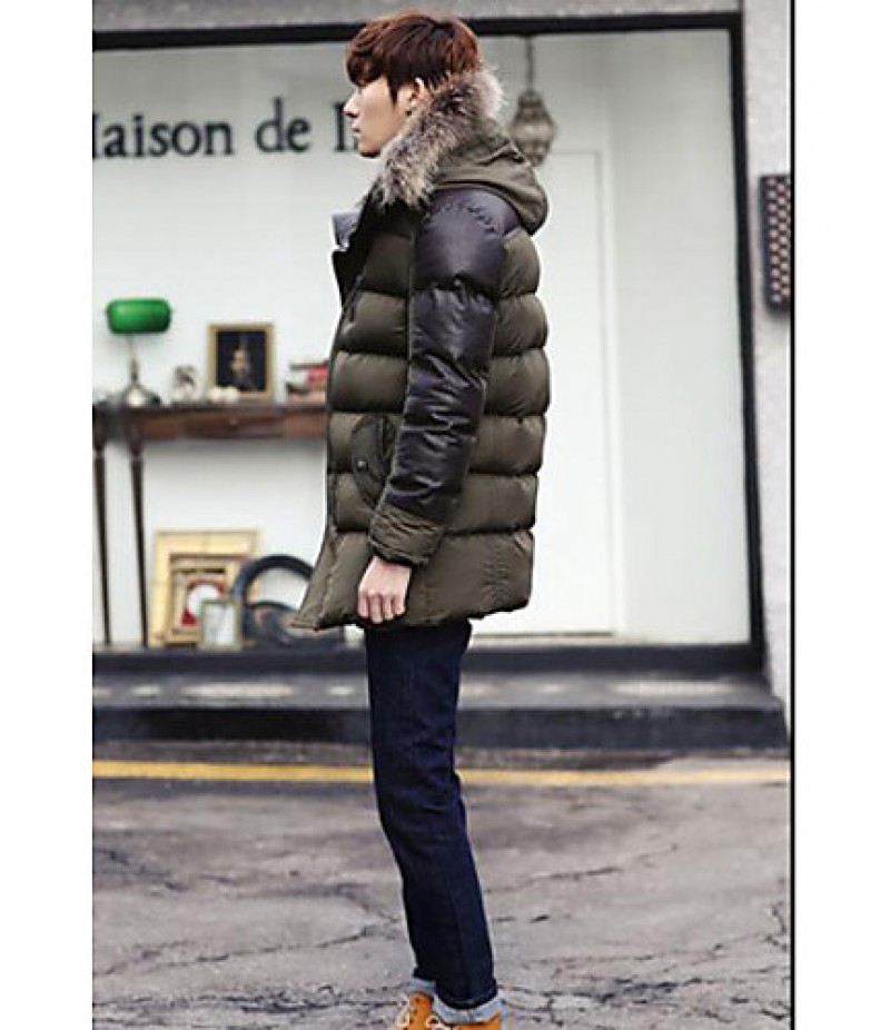 Men's Casual/Daily Simple Coat,Solid Hooded Long Sleeve Winter Green Polyester