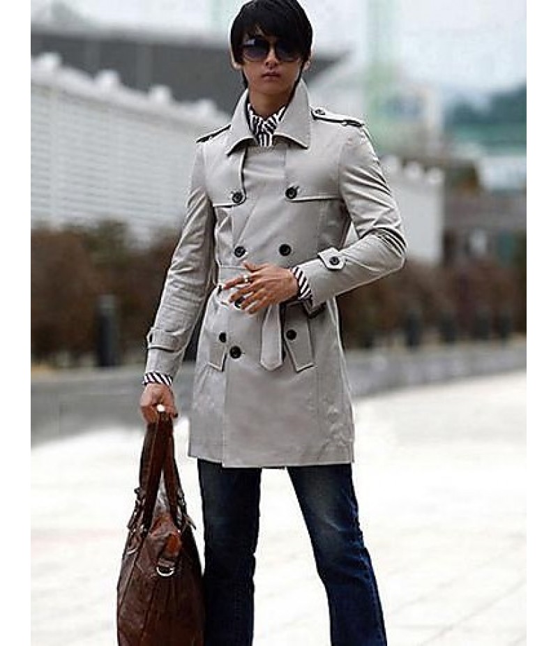 Men's Solid Casual Trench coat,Others Long Sleeve-Black / Yellow / Gray