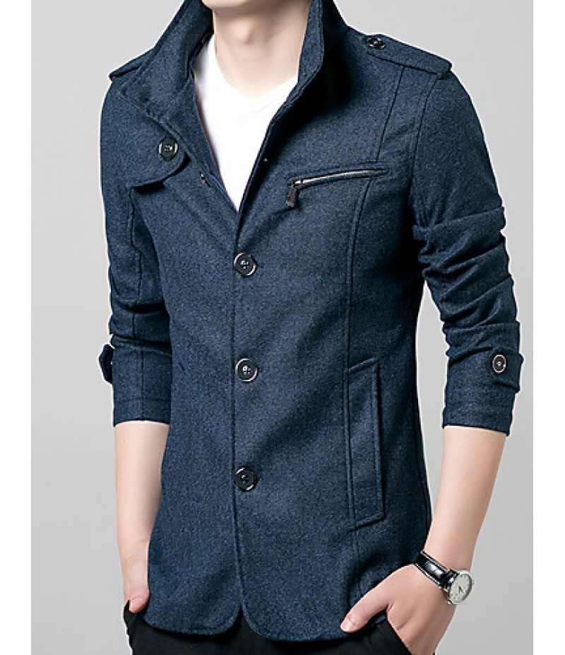 Men's Solid Casual / Work / Formal / Sport / Plus Sizes Trench coat,Cotton / Polyester Long