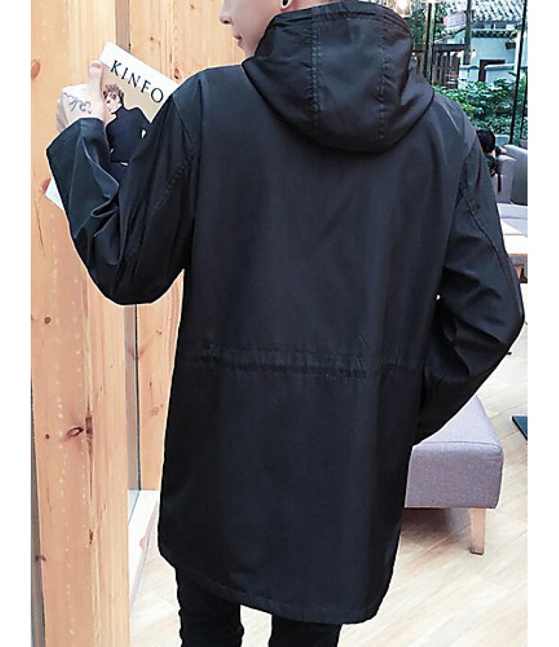Men's Casual/Daily Simple Jackets,Solid Stand Long Sleeve Fall Black Polyester Medium
