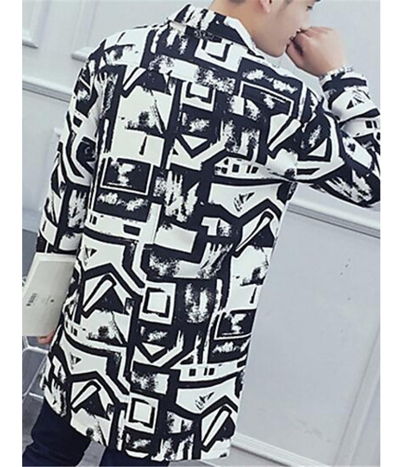 Men's Lapel Print Casual Trench Coat