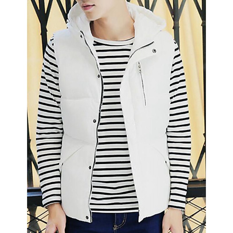Men's Casual/Daily Simple Coat,Solid Sleeveless Winter Blue / Red / White / Black Polyester