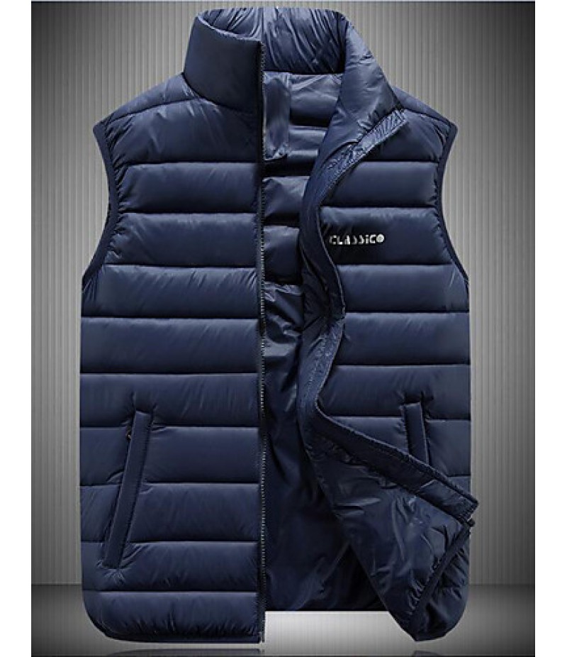 Men's Casual/Daily Simple Coat,Solid Sleeveless Winter Blue / Red / Black / Green Polyester