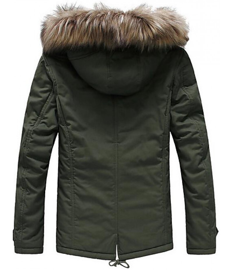 Men's Regular Padded Coat,Simple Casual/Daily Solid-Cotton Cotton Long Sleeve Hooded Green