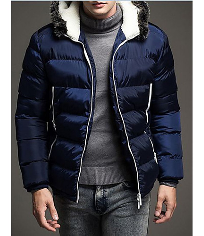 Men's Regular Padded Coat,Polyester / Nylon Patchwork Long Sleeve