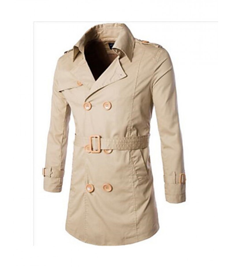 Men's Long Sleeve Regular Trench coat , Cotton Pure