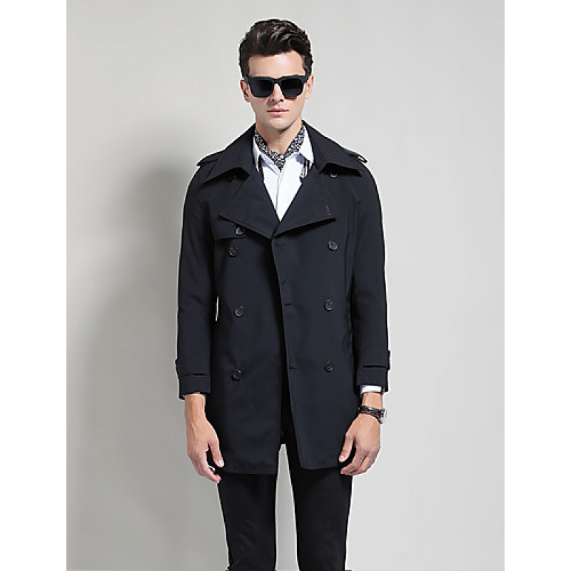 Men's Solid Casual / Work Trench coat,Polyester Long Sleeve-Black / Blue / Yellow