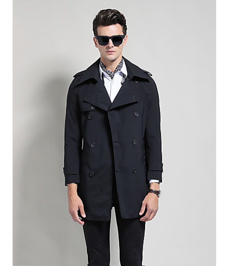 Men's Solid Casual / Work Trench coat,Polyester Long Sleeve-Black / Blue / Yellow