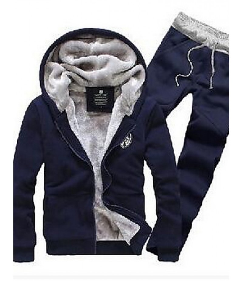 Men's Casual/Daily Simple Regular Hoodies,Solid Blue / White / Black / Gray Hooded Long Sleeve Cotton Winter Medium Micro-elastic
