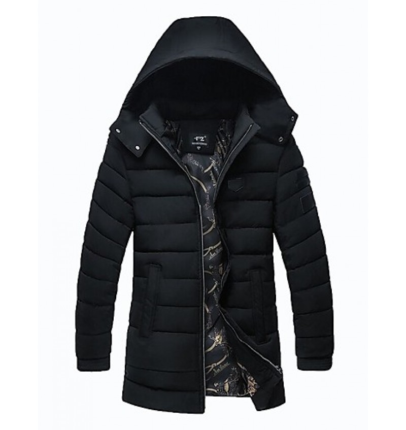 Men's Regular Padded CoatPolyester Solid Long Sleeve