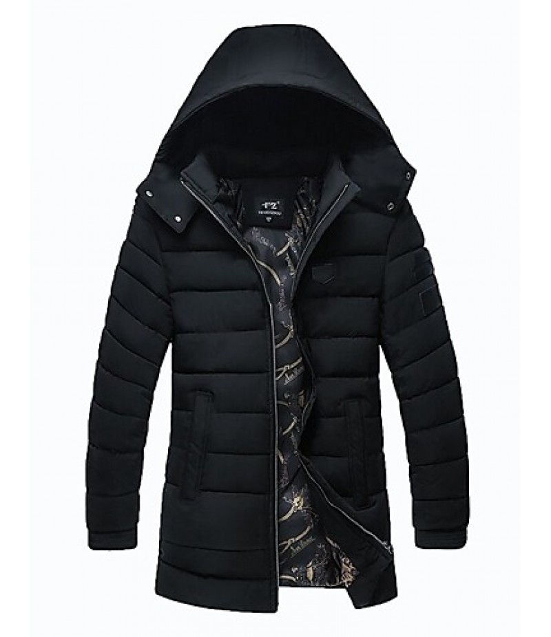 Men's Regular Padded CoatPolyester Solid Long Sleeve