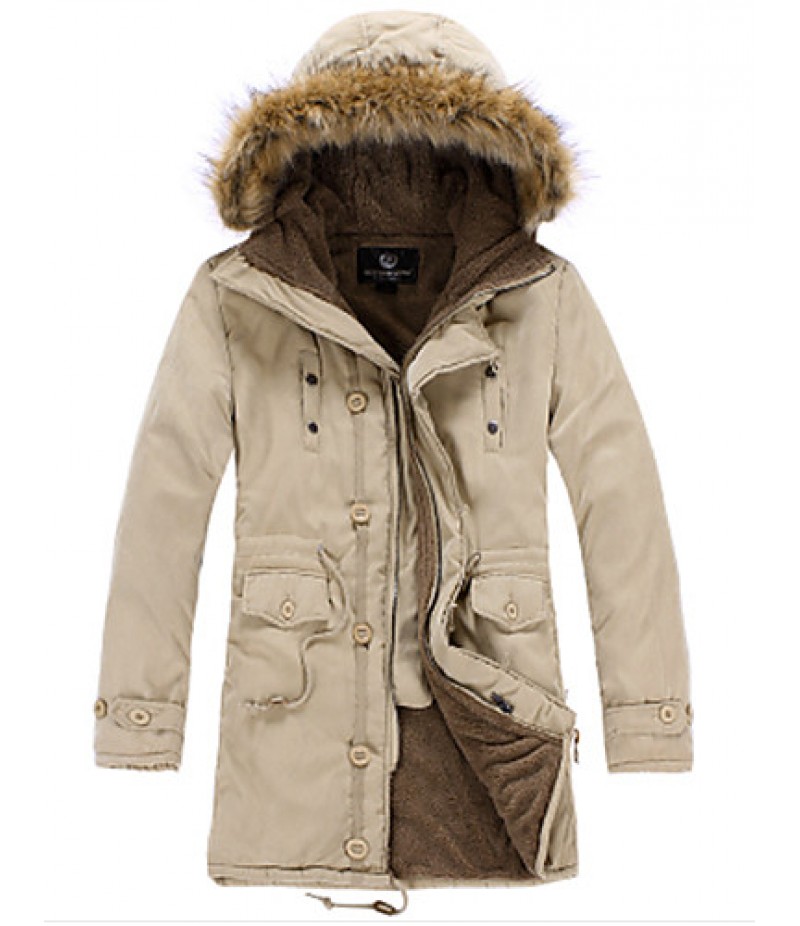 Men's Long Parka Coat , Cotton Pure Long Sleeve