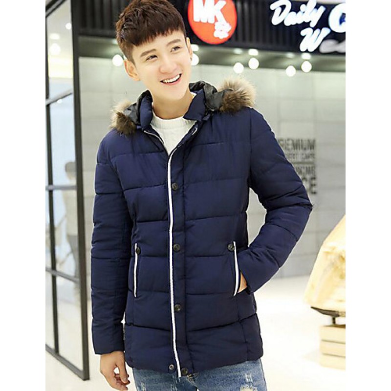 Men's Casual/Daily Simple Coat,Solid Long Sleeve Winter Blue / Black / Green Polyester