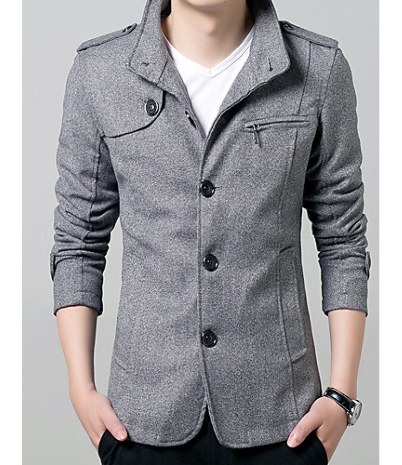 Men's Solid Casual / Work / Formal / Sport / Plus Sizes Trench coat,Cotton / Polyester Long
