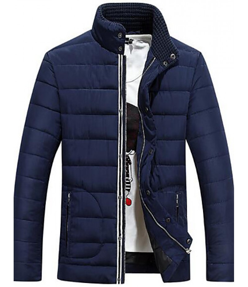 Men's Long Padded Coat,Simple Casual/Daily Solid-Polyester Polyester Long Sleeve Blue / Red / White / Black