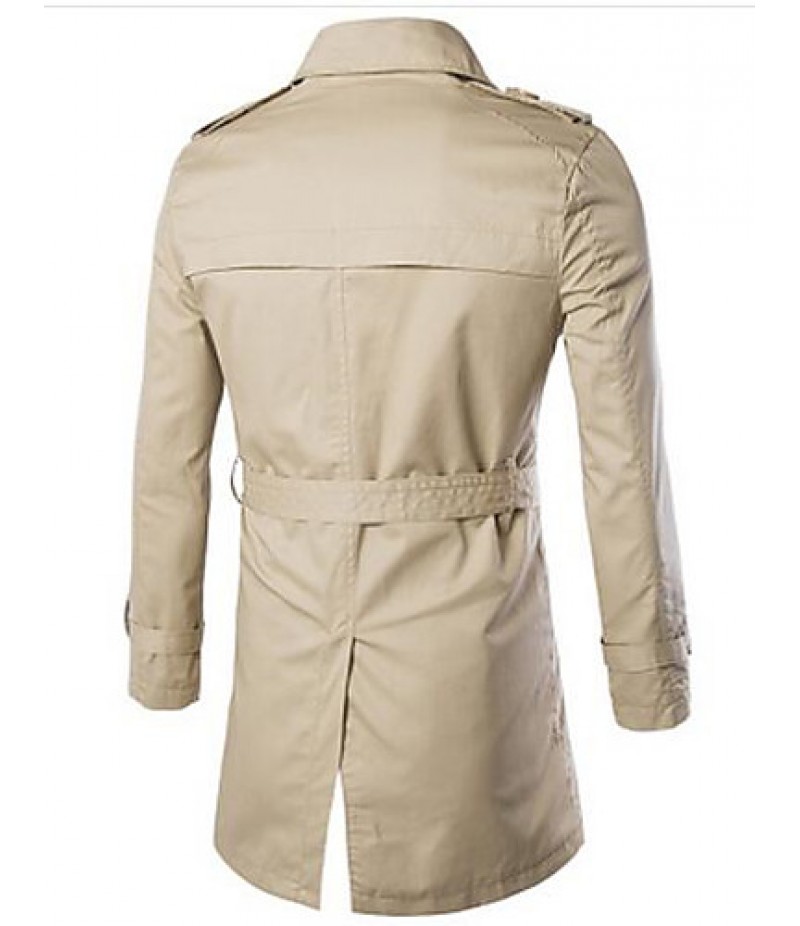 Men's Long Sleeve Regular Trench coat , Cotton Pure