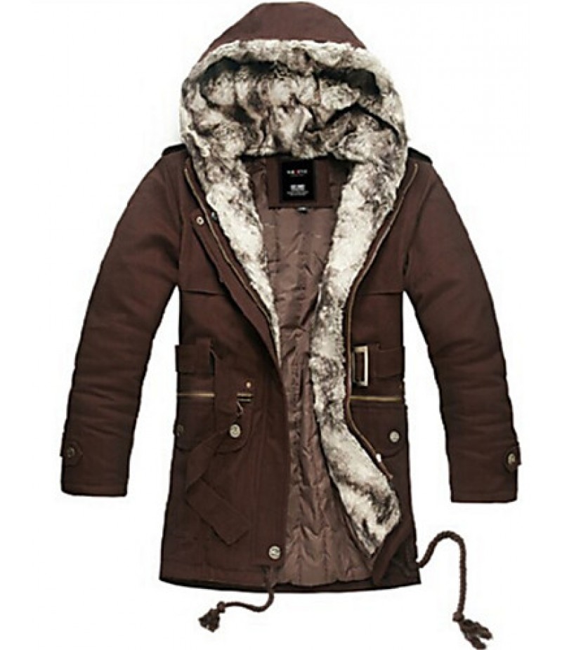 Men's Plus Size Street chic Fur Coat,Solid Hooded Long Sleeve All Seasons Black / Brown / Green Faux Fur