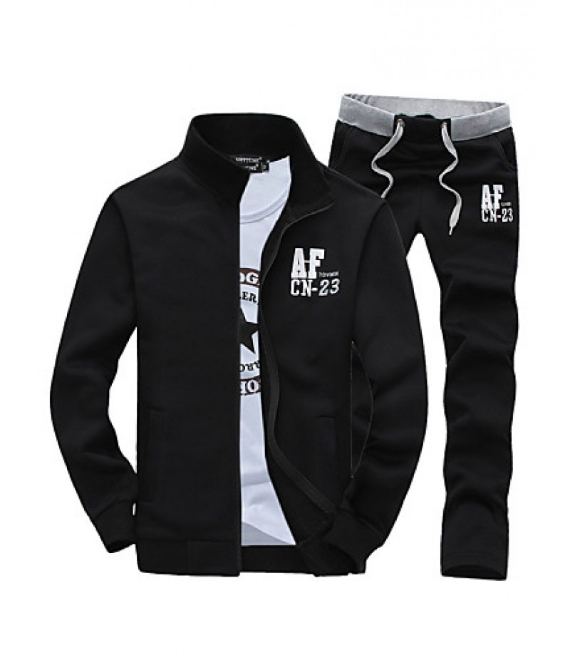 Hot Sale Two-Piece Men's Long Sleeve Set,Cotton / Polyester Solid Casual Sport Outerwear Coat