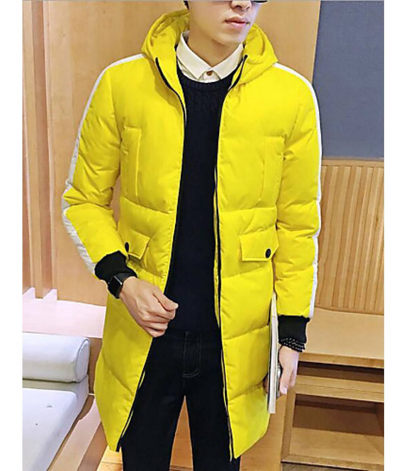 Men's Casual/Daily Simple Coat,Solid Long Sleeve Winter Blue / Red / Black / Yellow / Purple Polyester