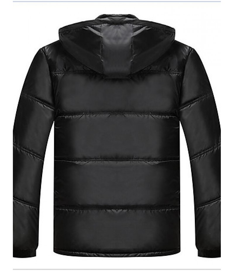 Men's Regular Padded Coat,Simple Casual/Daily Solid-Others Cotton Long Sleeve Black