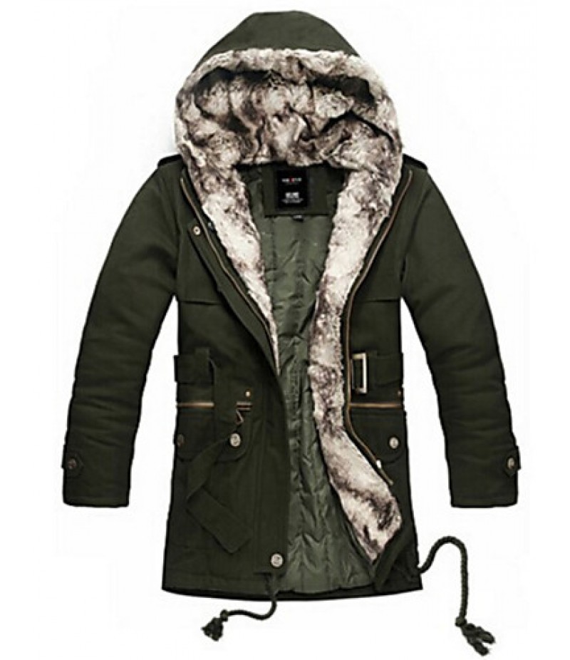 Men's Plus Size Street chic Fur Coat,Solid Hooded Long Sleeve All Seasons Black / Brown / Green Faux Fur