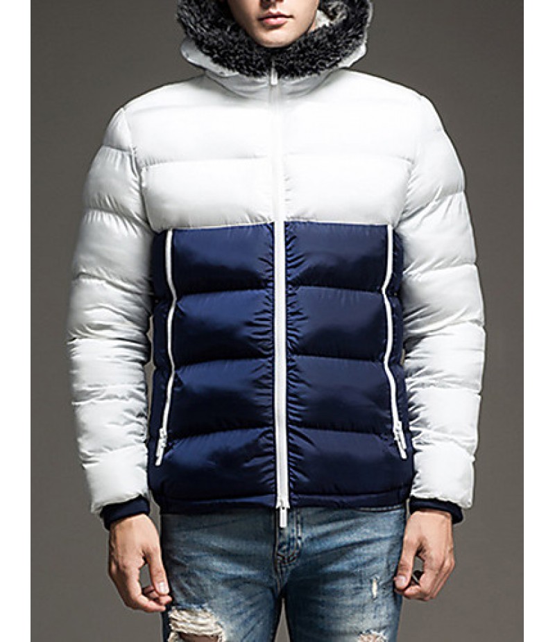 Men's Regular Padded Coat,Polyester / Nylon Patchwork Long Sleeve