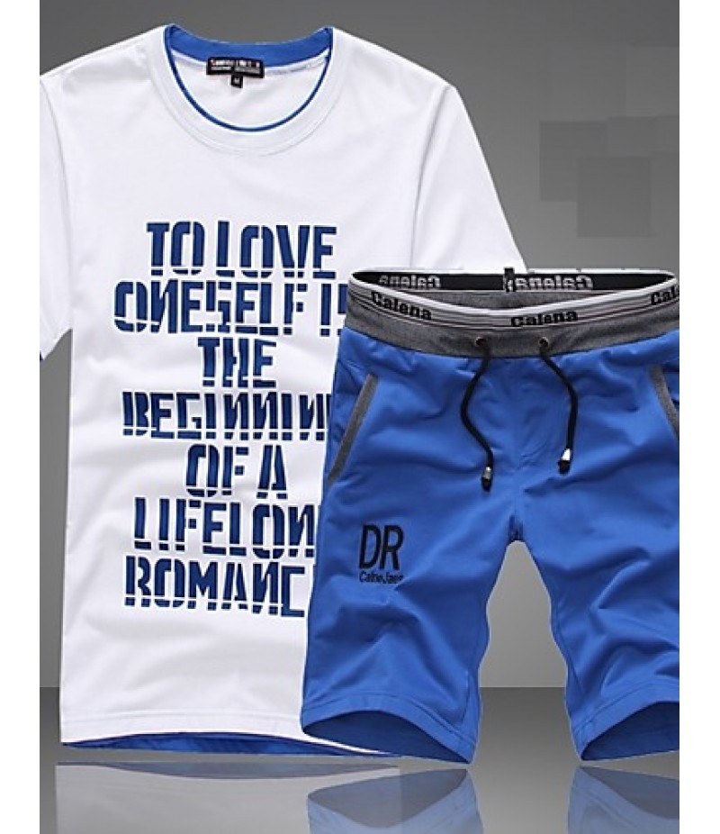 Men's Short Sleeve Set,Cotton Letter