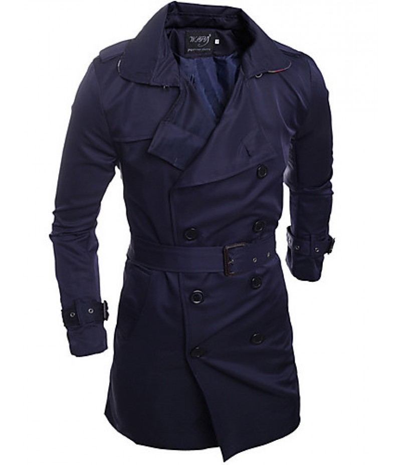 Men's Solid Casual Trench coat,Others Long Sleeve-Blue / White