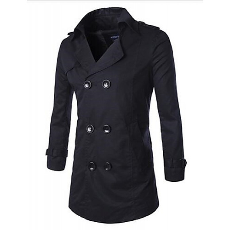 Men's Long Sleeve Regular Trench coat , Cotton Pure