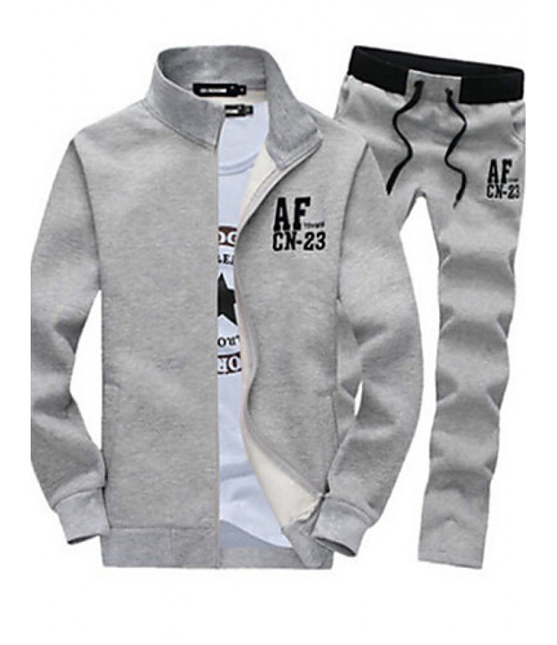 Hot Sale Two-Piece Men's Long Sleeve Set,Cotton / Polyester Solid Casual Sport Outerwear Coat