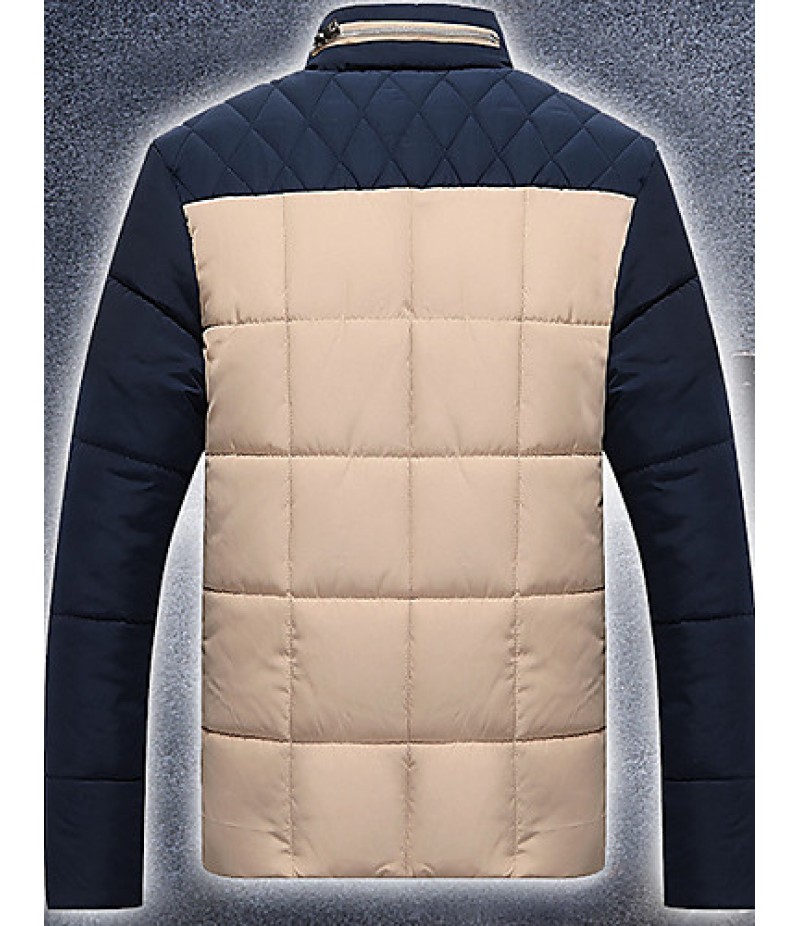 Men's Regular Padded Coat,Cotton Color Block Long Sleeve