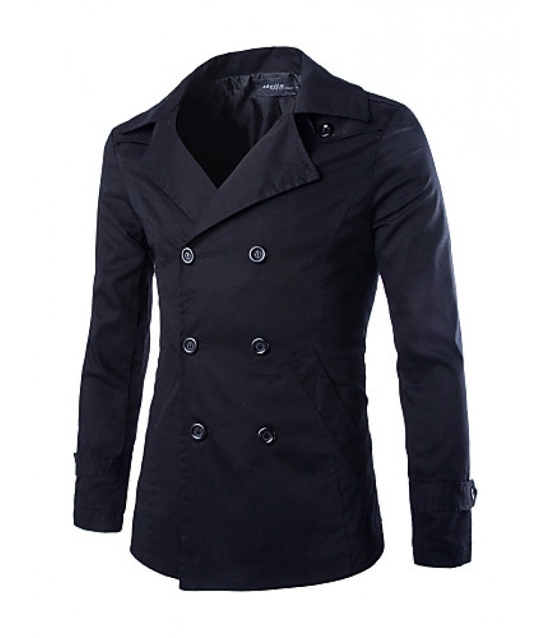 Men's Solid Casual Trench coat,Cotton Long Sleeve-Black / White