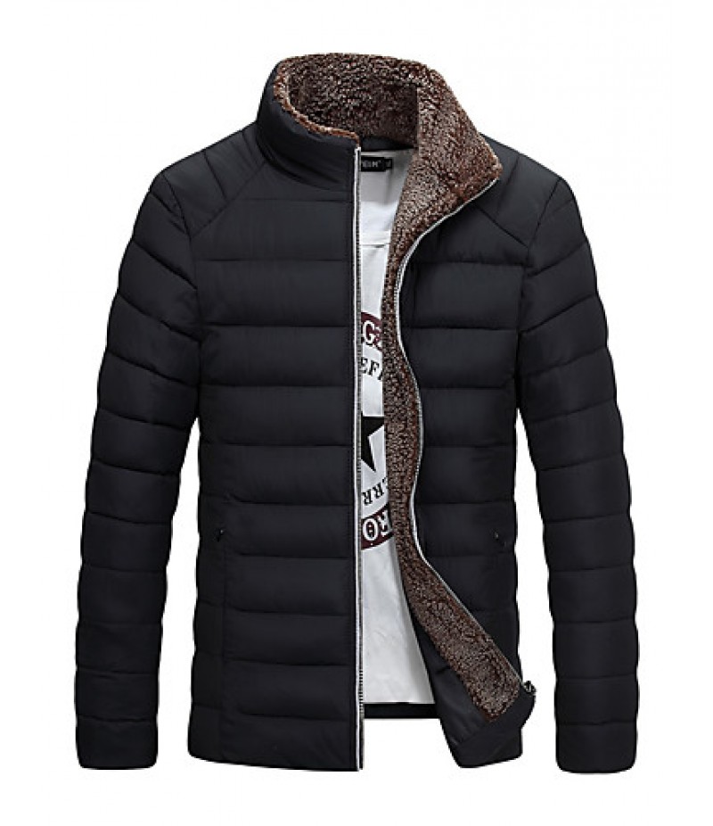 Men's Regular Padded CoatCotton Solid Long Sleeve