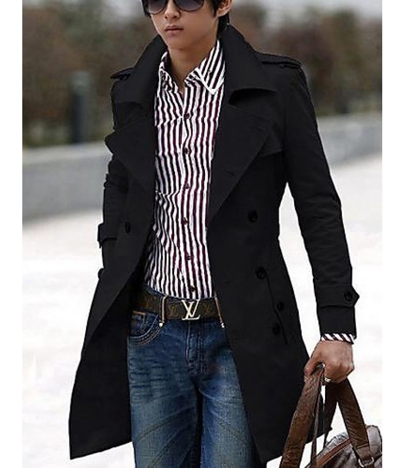 Men's Solid Casual Trench coat,Others Long Sleeve-Black / Yellow / Gray