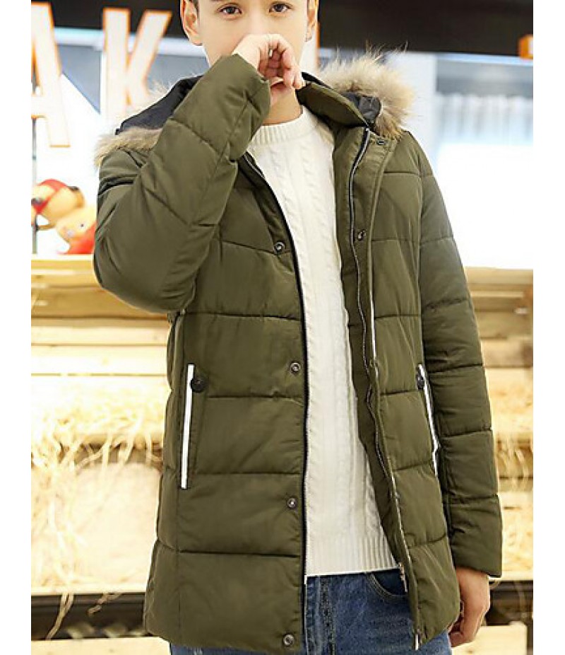 Men's Casual/Daily Simple Coat,Solid Long Sleeve Winter Blue / Black / Green Polyester