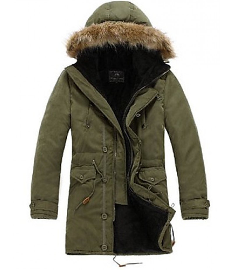 Men's Long Parka Coat , Cotton Pure Long Sleeve