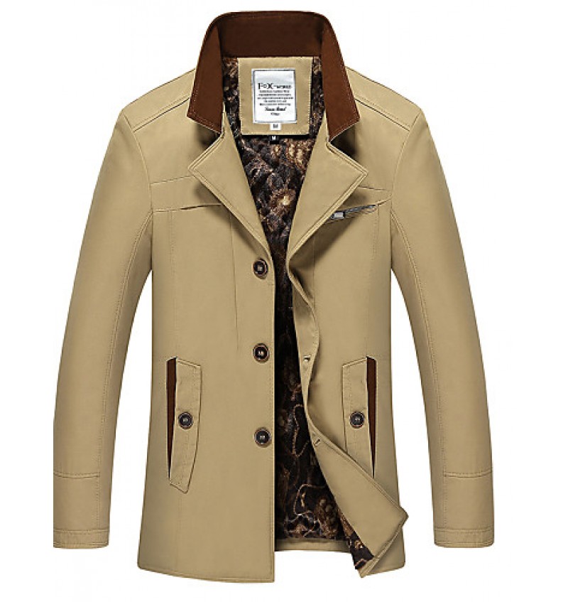 Men's Long Sleeve Long Trench coat , Cotton Pure Plus Size