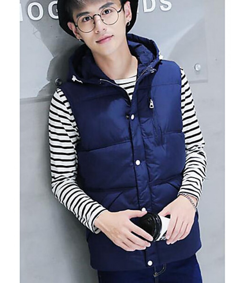 Men's Casual/Daily Simple Coat,Solid Sleeveless Winter Blue / Red / White / Black Polyester