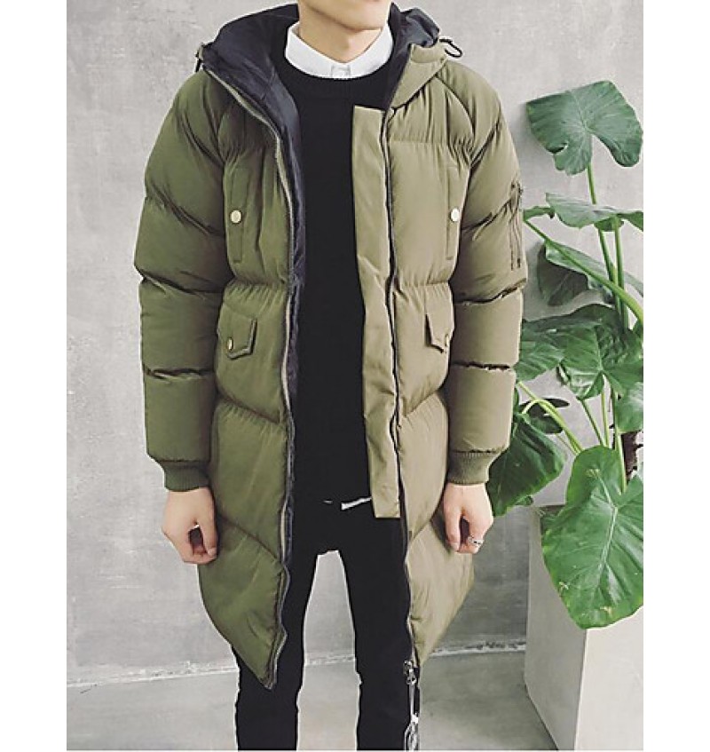 Men's Regular Padded Coat,Simple Casual / Going out Solid-Polyester Polypropylene Long Sleeve Shirt Collar Blue / Black / Gray