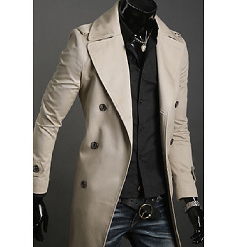 Men's Solid Casual Trench coat,Cotton Long Sleeve-Black / Green / White
