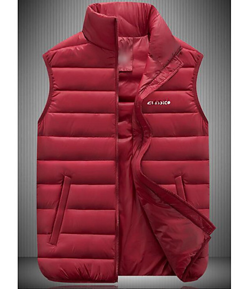 Men's Casual/Daily Simple Coat,Solid Sleeveless Winter Blue / Red / Black / Green Polyester