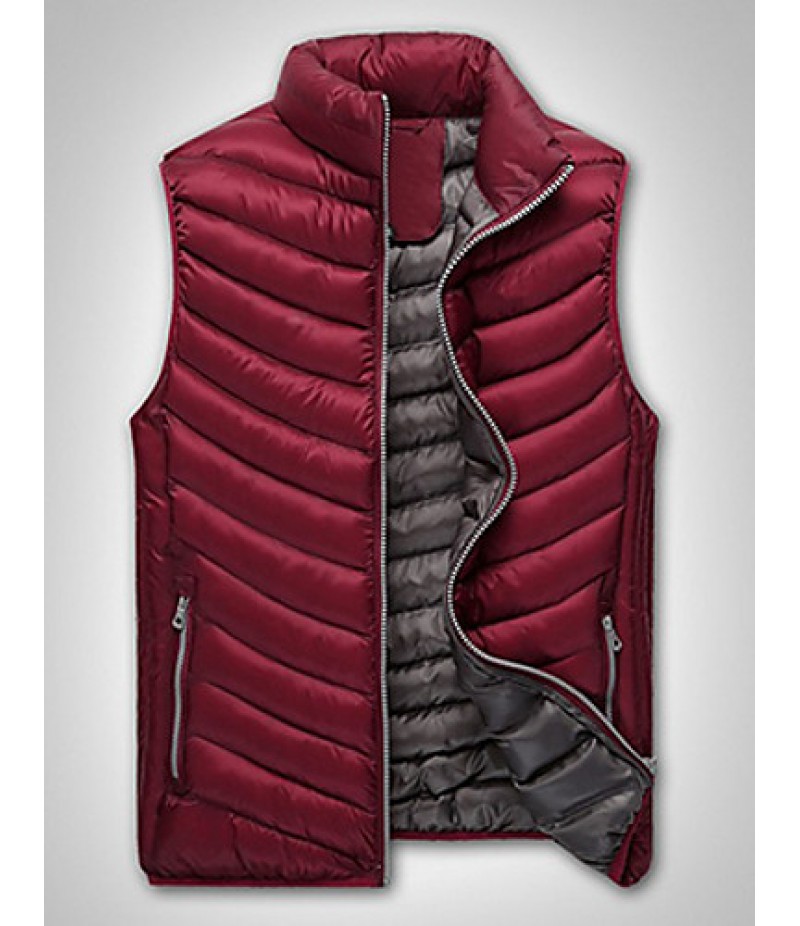Men's Regular Padded Vest Coat,Polyester Solid Sleeveless Winter Vest k256