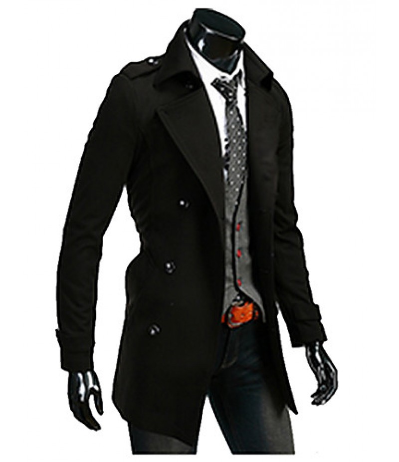 Brand Hight Quality Men's Casual/Daily Simple Trench CoatSolid Stand Long Sleeve Fall / Winter Red / Black / Gray